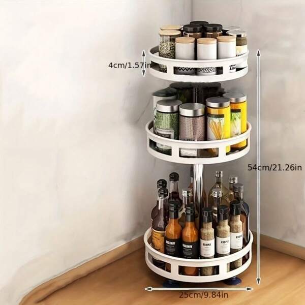 Estantería giratoria de 3 niveles para especias de cocina, plataforma giratoria de metal, organizador giratorio para almacenar especias y condimentos, organizador de frascos de especias para cocina, accesorio de cocina