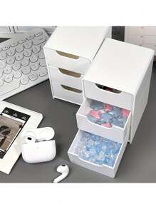 1/2 Stücke/Set, 3-stufiger Make-up-Organizer aus Kunststoff mit Schubladen – kompakte Kosmetik-Aufbewahrungsbox für die Arbeitsplatte für Schmuck und Bürobedarf – nicht elektrischer Schreibtisch-Organizer für den Schulanfang