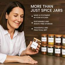 12 Pcs Glass Spice Jars With Bamboo Lids 8oz/250ml Square Storage Jars Airtight Spice Jars With Lids Glass Container For Spice Salt Sugar Seeds Nuts Etc (12, Circular) - 無色 - 查看 6
