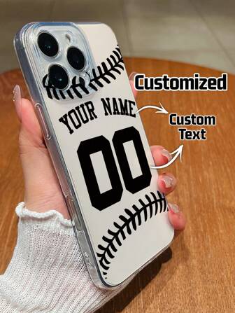 1 pieza Carcasa protectora de silicona transparente con textura TPU, diseño personalizable con estampado de béisbol y número conmemorativo, personalización DIY de firma, compatible con iPhone 16 ProMax/16 Pro/15 ProMax/14 ProMax/13 ProMax 13 Pro/15 Pro, A05/A04/A11/A24/A25/A26/A33/A12/A13/A14/A15/A52/A54/A55/S23 Ultra/S24 Ultra/A52S/13C/A15, Honor X6A/X7B/X8B/X6, Redmi. Divertido y personalizable, adecuado para uso diario o regalo conmemorativo