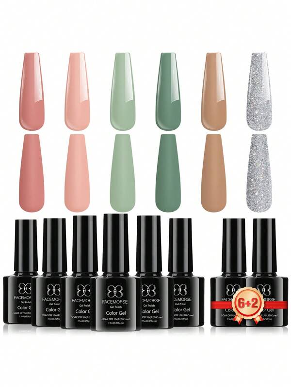 Spring And Summer 0.254fl.Oz * 8 Bottles Of Basic Color Nail Polish, Pink Candy Color Girl Heart Macaroon Solid Color Gel With The Base And Sealer, Home DIY To Create A Beautiful Nail!