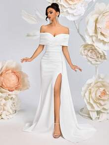 ADYCE 女士优雅交叉V领褶皱高腰长款缎面腰带高开衩露背长裙，适合晚宴、婚礼宾客、返校舞会、约会之夜、正式晚宴、生日派对、节日派对、家庭聚会等场合。