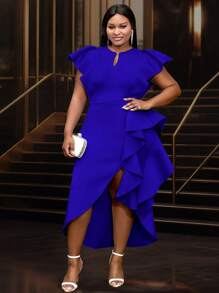 Vestido de talla grande para primavera y boda estilo nupcial, con mangas cortas, abertura y volantes, ideal para boda, invitada de boda, despedida de soltera, vacaciones, cumpleaños, graduación, cena, regreso a clases