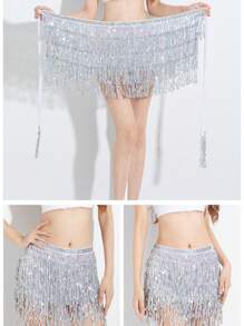 1 pieza Falda envolvente para la cintura con flecos brillantes, falda de 4 capas con flecos de lentejuelas para danza del vientre, danza latina, actuaciones de danza, adecuado para Halloween, carnaval, fiestas de baile, accesorios decorativos para la cintura