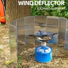 便携式折叠式户外厨房挡风玻璃，铝制材质，耐用、轻便，非常适合徒步旅行、野餐、露营 - 户外烹饪和野餐的必备配件，露营必需品|时尚户外装备|抛光表面，露营配件