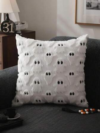 1 Stück Halloween Kissenbezug, Halloween Deko Kissenbezug, weicher Plüsch Geist Kissenbezug für Sofa, Stuhl, Schlafzimmer, Wohnzimmer, Schulanfang Saison Heimdekoration, Schwarz und Weiß