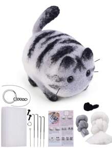1 Set Beginner's Cat-Themed Wool Felt DIY Kit, Includes Wool Materials, Basic Accessories And Instructions For Handmaking Felt Toys And Decorations