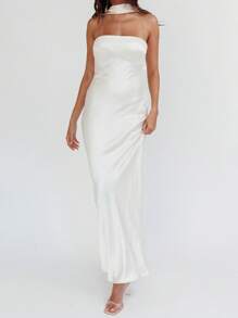 Women's Suspender Long Dress, Summer Fashion Solid Color Backless Strapless Slim Fit Sleeveless Dress, Suitable For Daily Wear And Commuting, Essential For Holiday Activities, Unique Style, Eye-Catching, Generous And Beautiful.