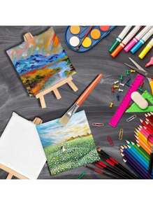 1/4/5/6PCS Mini Canvas And Easel Set Mini Canvas Panels Mini Wood Easels, Canvas Size Is 3.9" X 3.9"; Easel Size Is 3.1" X 5.9" For Kids Painting, Oil Painting And Diy Doodle,Back To School,School Supplies