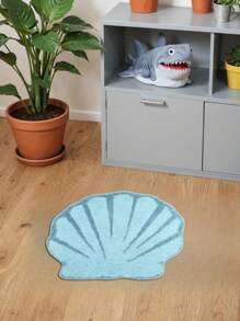 1件装毛绒扇贝形浴室地垫 - 仿羊羔绒材质，TPR防滑，可机洗，蓝白贝壳图案，柔软蓬松的仿羊羔绒材质，适用于浴室、卧室、厨房、办公室、游戏室 - 装饰地垫，浴室地垫，厨房装饰，厨房地毯 - 彩色 - 查看 12