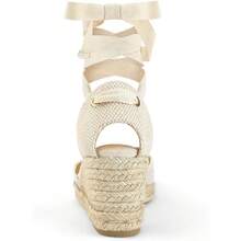 SUNCOM Women's Espadrille Platform Wedge Sandals Closed Toe Ankle Strap Lace Up Summer Shoes - Beige - View 5