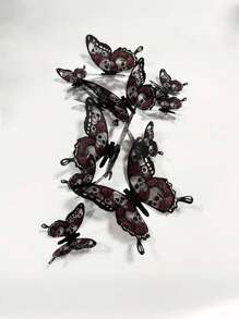 12 件现代哥特式蝴蝶墙贴，骷髅玫瑰图案，自粘式 PVC 墙贴，适用于万圣节装饰，一次性使用不对称形状