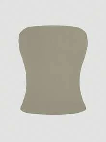 XLLAIS Sexy Strapless Cropped Tank Top, Fashionable Solid Color Elastic Fitted Yoga Bandeau Bra Summer - Earth Colors - View 7