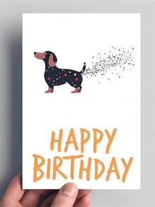 1pc Dachshund Paper Tail Cartoon Birthday Card, Funny Side View Dog Greeting, Quality Greeting Card Envelope, Creative, Fantasy Theme, Personalized, With Paper Material, For Anyone - Multicolor - View 8