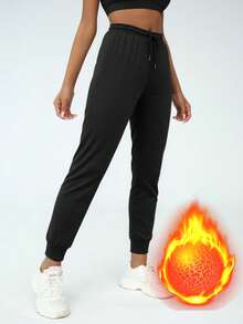 Pantalones de chándal de cachemira cálidos y transpirables de moda para mujer, otoño/invierno, para fitness, entrenamiento, correr, viajar, acampar, casual, moda deportiva - Negro - Ver 4