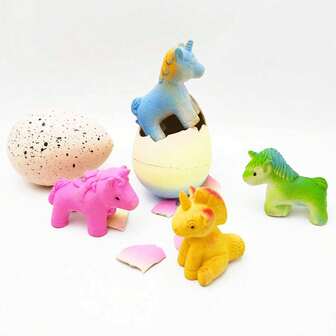 1/2/4/6pcs Rainbow Unicorn Hatched Eggs, Tianma Water Swelling Eggs, Simulated Silicone Animal Models, Party Gifts