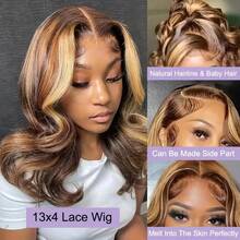 8-20inch 200% Density Bob Wig Human Hair 4/27 Highlight Ombre Honey Blonde HD Lace Front Wig Human Hair 13X4 Body Wave Lace Front Wigs Human Hair Pre Plucked With Baby Hair For Women - S4/27 - Xem 7