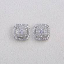 1 Pair Elegant Zirconia Stud Earrings For Women, Vintage Square Double Earrings, Perfect For Wedding/Anniversary/Valentine's Day Gift