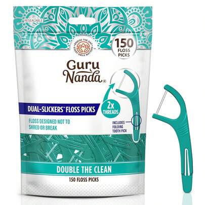 GuruNanda 150 Ct Floss Picks - Double Threaded Dyneema For Deep Interdental Cleaning