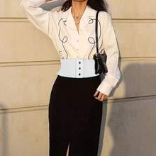 Women's Elastic Waistband With Lace Trim, Fashionable Versatile Decorated Cinched Waist Belt For Summer Dress Fall, Autumn, Halloween