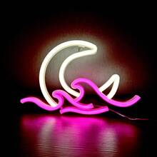 1 Stück Neon Mond und Meer Schild, Größe: ca. 29,5 x 18,5 cm (11,6 x 7,28 Zoll), USB Batterie Dual Use, Sonnenaufgang Sonnenuntergang Neonlicht, Mondlicht Neonlicht, Dämmerungswellen LED Zimmer Dekoration Wandschild, Anime Neon Mond Wanddekor für Bar, Nachtclub, Café, Hotel, Garage, Schlafzimmer, Geburtstagsparty