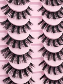 10 Pairs Russian Strip Lashes Fluffy Mink Lashes 3D False Eyelashes Russian Volume Eyelashes Fake Eyelashes Dramatic Messy Mink Lashes Wispy Long Foxy Eye Lifting Look Eyelash Extension Kit Full Eyelash Strip To Lengthen And Volumize The Outer Corner Of Your Eye Beauty Makeup - 俄羅斯條狀假睫毛 - 查看 6