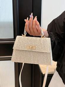 Simple Leisure Shoulder Bag Fashion Bag Female Simple Fresh Weaving Small Square Bag - Beige - View 3