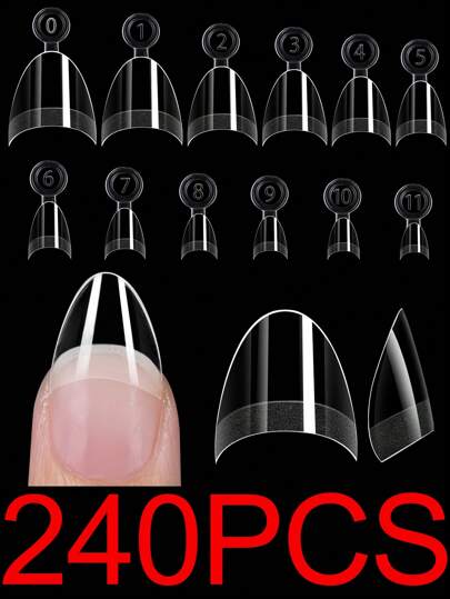 240/Piezas Uñas postizas media almendra cubiertas medio mate extra cortas de gel suave para lecho de uña pequeño. Tamaños disponibles: 240/120/24 piezas