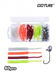 GOTURE Goture 60pcs Floating Single-Tail Soft Bait, Root Fishing Hook. The Hook Tip Is Sharp. It's A Combined Set Of Soft Bait Lures And Hooks For Lure Fishing, Which Is Bite-Resistant And Corrosion-Resistant. It's A Complete Fishing Tackle Set