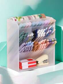 1 件斜插笔筒多隔层办公桌收纳盒，大容量化妆品收纳盒