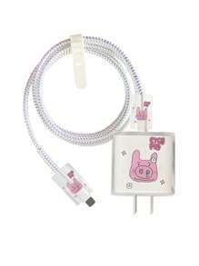 5 Stück/Set niedliche Schwein/Katze Muster kompatibel mit 18W/20W Apple Ladegerät Schutzabdeckungen, TPU weiche Kabelschutz, Ladezubehör, Handyzubehör