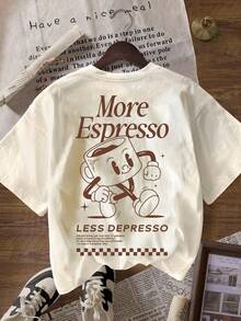 More Espresso Coffee Club Graphic Loose Round Neck Short Sleeve T-Shirt For Women, Casual Summer
