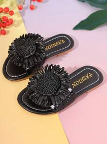 1 par de sandalias con diseño de girasol de una sola pieza a la moda, apropiadas para interiores/exteriores, playa, viajes, eventos y reuniones
