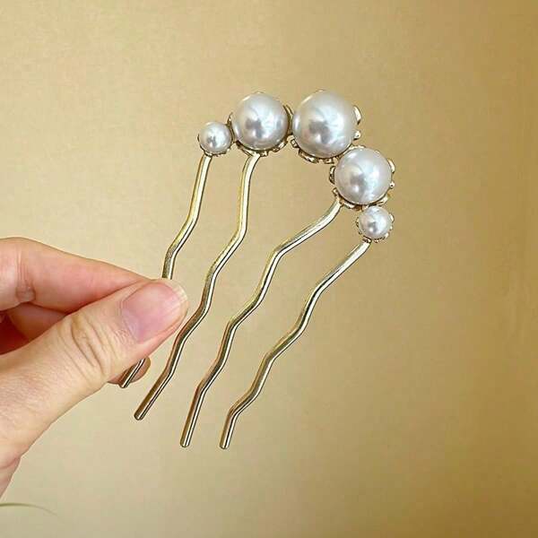 Chinese Style Faux Pearl 4-Prong Hair Clip, Elegant Hair Accessory Hair Combs Combs For Hair Side Comb, School Stuff, Pearl Hair Accessories, Wedding, Bridesmaids Gifts