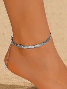 MONALLY 1条优雅不锈钢编织链银色脚链，女士友谊生日礼物，适合夏季度假、旅行、海滩、派对等场合。 - 銀色 - 查看 6