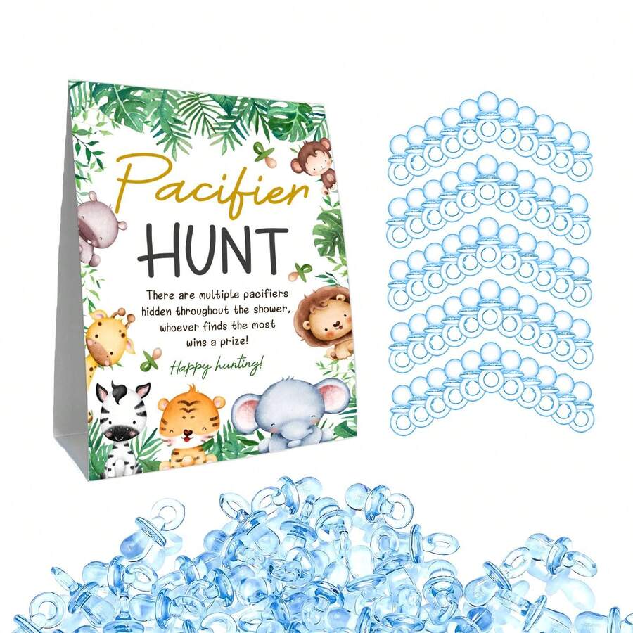 Guawubiang Winnie Mini Pacifiers Baby Shower Game, Pacifiers Hunt Sign, Classic Pooh Baby Shower Game Set, 50Pcs Yellow Mini Pacifiers Decor For Baby Shower, Baby Shower Game Supplies - Pacifier-blue06 - View 1
