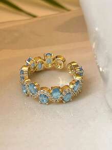 1pc High-End Elegant Light Blue Synthetic Inlaid Lady Ring, Classic Dignified Vacation Style Single Ring For Party, Events