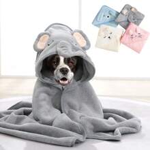 1pc Pet Bath Towel, Pet Absorbent Towel, Pet Bathrobe, Cat Quick-Drying Towel, Dog Drying Towel, Hooded Pet Towel, Cartoon Design, Coral Fleece Material, Soft & Comfortable