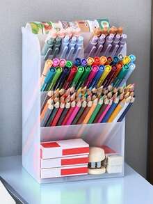 1 件斜插笔筒多隔层办公桌收纳盒，大容量化妆品收纳盒