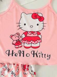 Sanrio Sanrio Girls' Plus Size Hello Kitty Pink Sleepwear Set, 2025 New Summer Cute Spaghetti Strap Ruffle Trim Short Pajama Top & Shorts