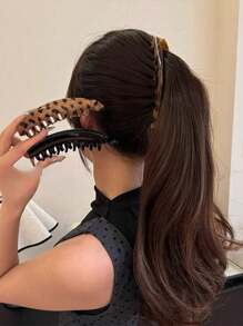 3pcs Leopard Print Brown Banana Hair Claw Clips, Suitable For Thick Hair, Elegant & Chic Style, Versatile For Daily Wear, Travel, Photography, Autumn/Winter Hair Claws Hair Barrettes
