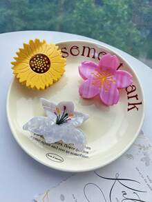 鸟与花系列发夹，小众设计鹦鹉醋酸纤维发夹，卡通拼布鸟发夹，创意可爱大雏菊醋酸纤维发夹，向日葵发夹，可爱甜美花朵发髻发夹，高品质水钻发夹 - 彩色 - 查看 8