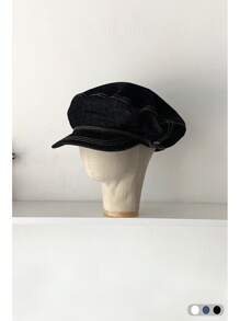 1 pièce Chapeau octogonal rétro rayé en tulle avec bord pliable, grand chapeau de soleil d'été pour femme avec grand tour de tête, flatteur pour le visage, petit bord, béret vintage en forme de nuage