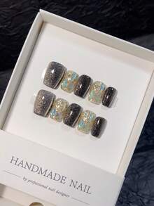 10 piezas de arte de uñas hecho a mano, uñas postizas, accesorios para uñas de verano, puntas de uñas postizas hechas a mano, uñas postizas cortas de primavera, uñas postizas cortas, uñas de ojo de gato pintadas a mano. - Multicolor - Ver 2