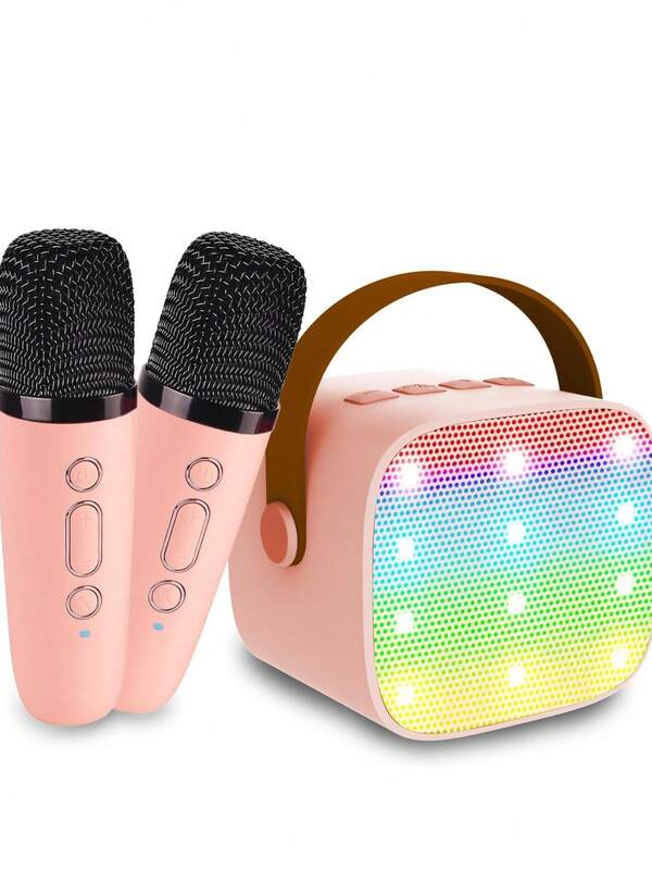 Mini Karaoke Machine For Adults, Portable Blue Tooth Speaker With 2 Wireless Microphones,Toys Birthday  (Lightpink)