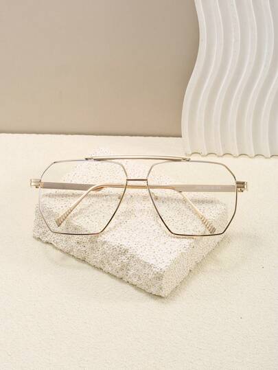 1pc Women's Casual Retro Square Large Frame Gold Fashion Plain Glasses, Suitable For Daily Wear And Street Photography