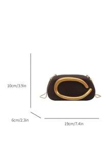 1pc (7.4in*3.9in*2.3in) PU Leather Elegant Clutch Bag With Chain Shoulder Strap, Sophisticated Metal Decoration, Unique Personalized, Handheld And Shoulder Strap Design, Suitable For Daily Use, Party, Banquet, Retro Design, Women Evening Bag (Golden Matte Hardware) - Coffee - View 2