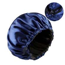 Women's Solid Colored Double-Layered Satin Bonnet Adjustable Slouchy Cap With Elastic Button Closure, Fashionable Sleep Bonnet For Daily Use To Protect & Style Hair