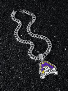 1pc Men's Fully Rhinestone Chain Hip-Hop Style Pirate Pendant Necklace, Boyfriend Gift