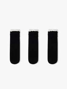 3 双女士薄款蕾丝边透气网眼中筒袜，舒适袜子，夏季、秋季 - 彩色 - 查看 10